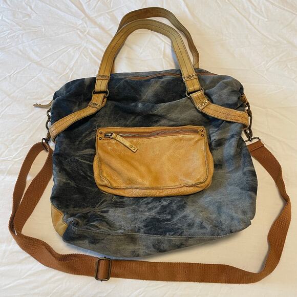 Schuler & Sons Philadelphia Anthropologie Leather Blue Jean Shoulder Bag - Picture 1 of 11
